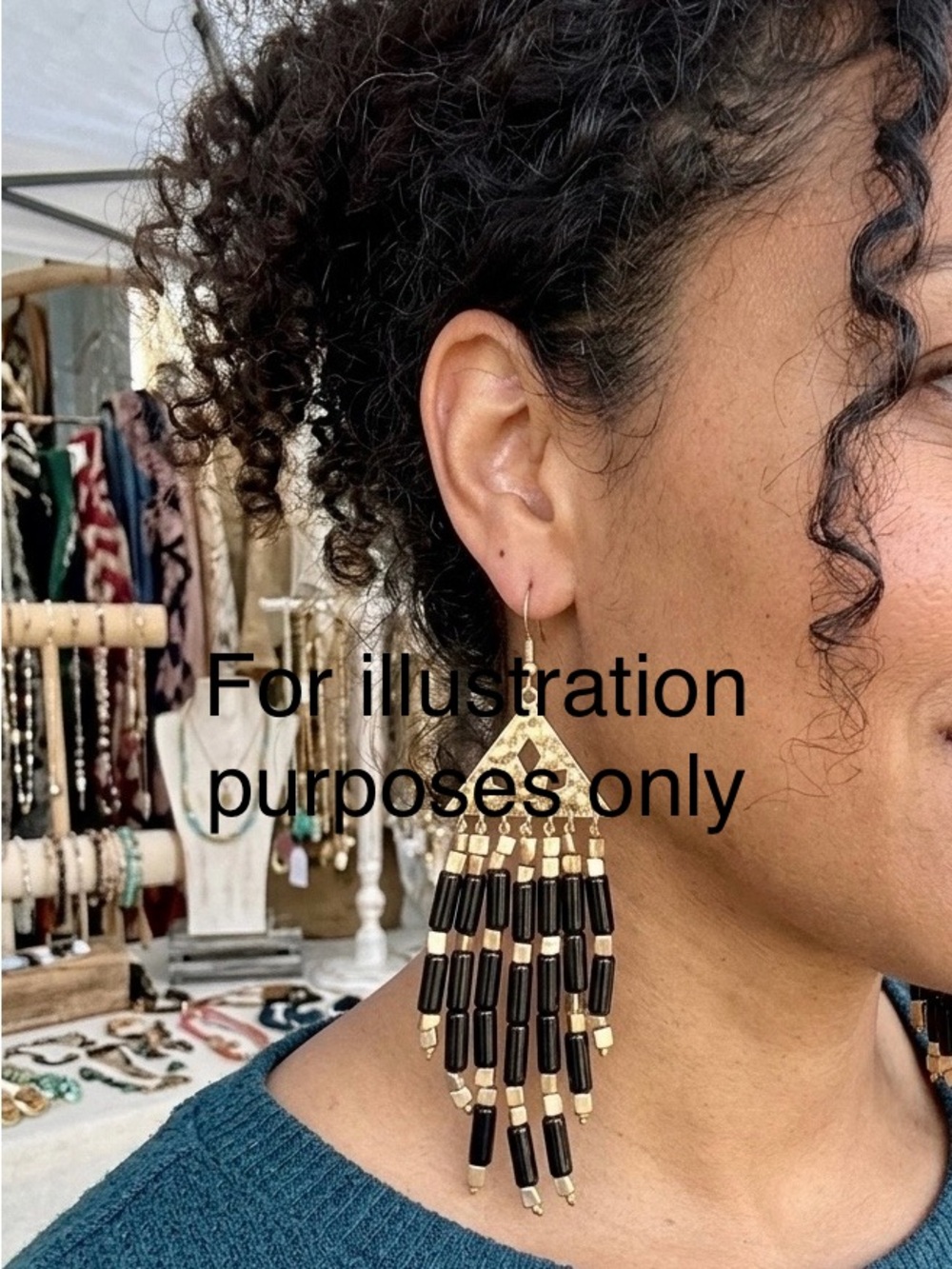 Plunder Design “Caprice” Gold and Black Beaded Fringe Earrings - Picture 2 of 4